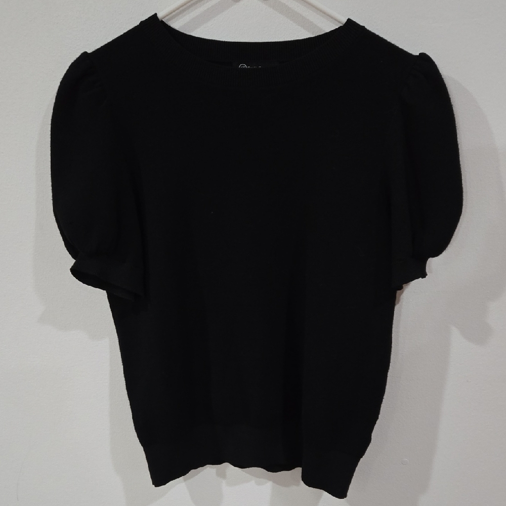 Pretty Garden Sz Large Black Short Sleeve Sweater Top